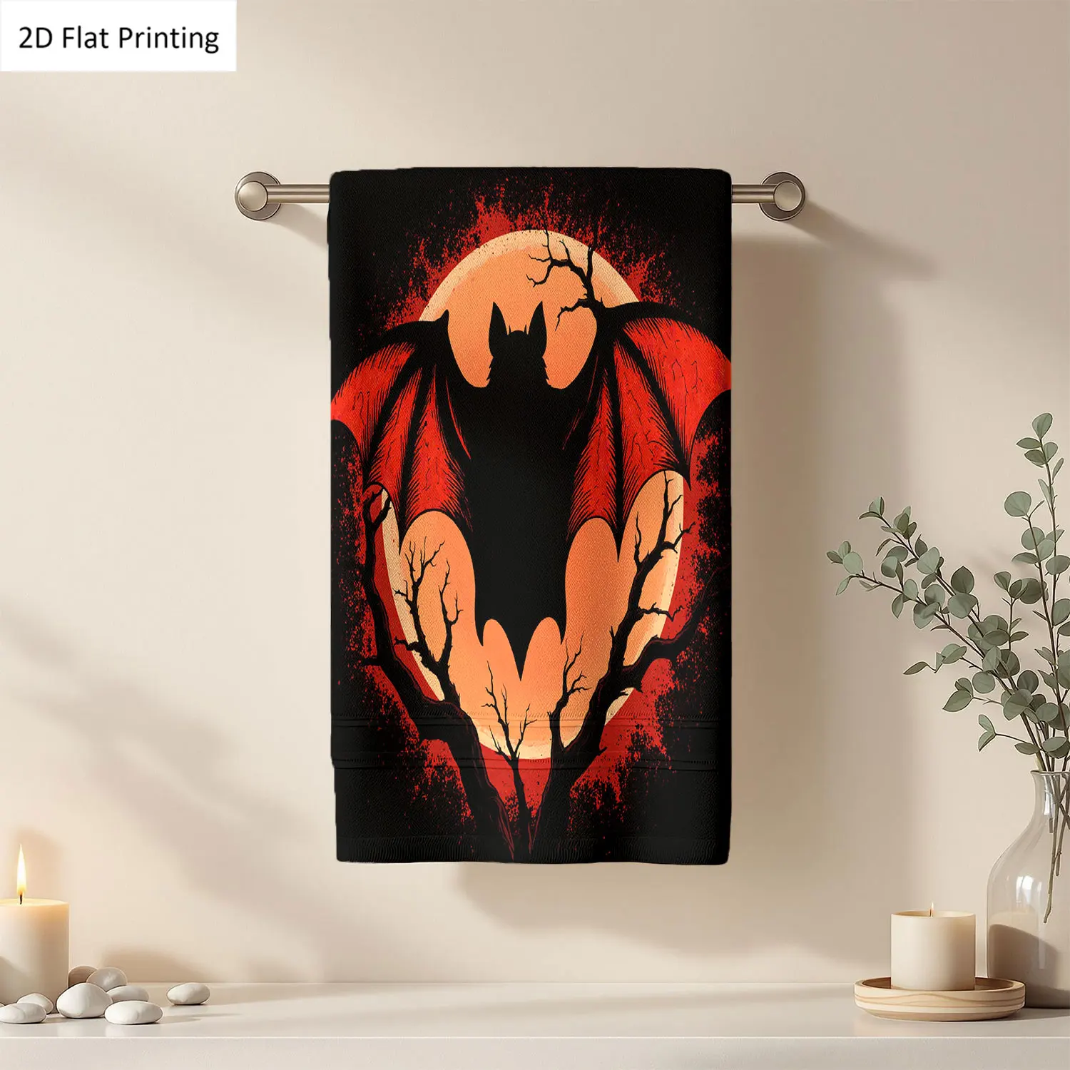 

1Pc Halloween Abstract Art Style Bat Orange Red Moon Bathroom Hand Towel Bath Towel, Multiple Size Microfiber Polyester Towel, Unique Home Decorative Kitchen Towels, Festival Bathroom Accessories Decor, Quick Dry and Absorbent