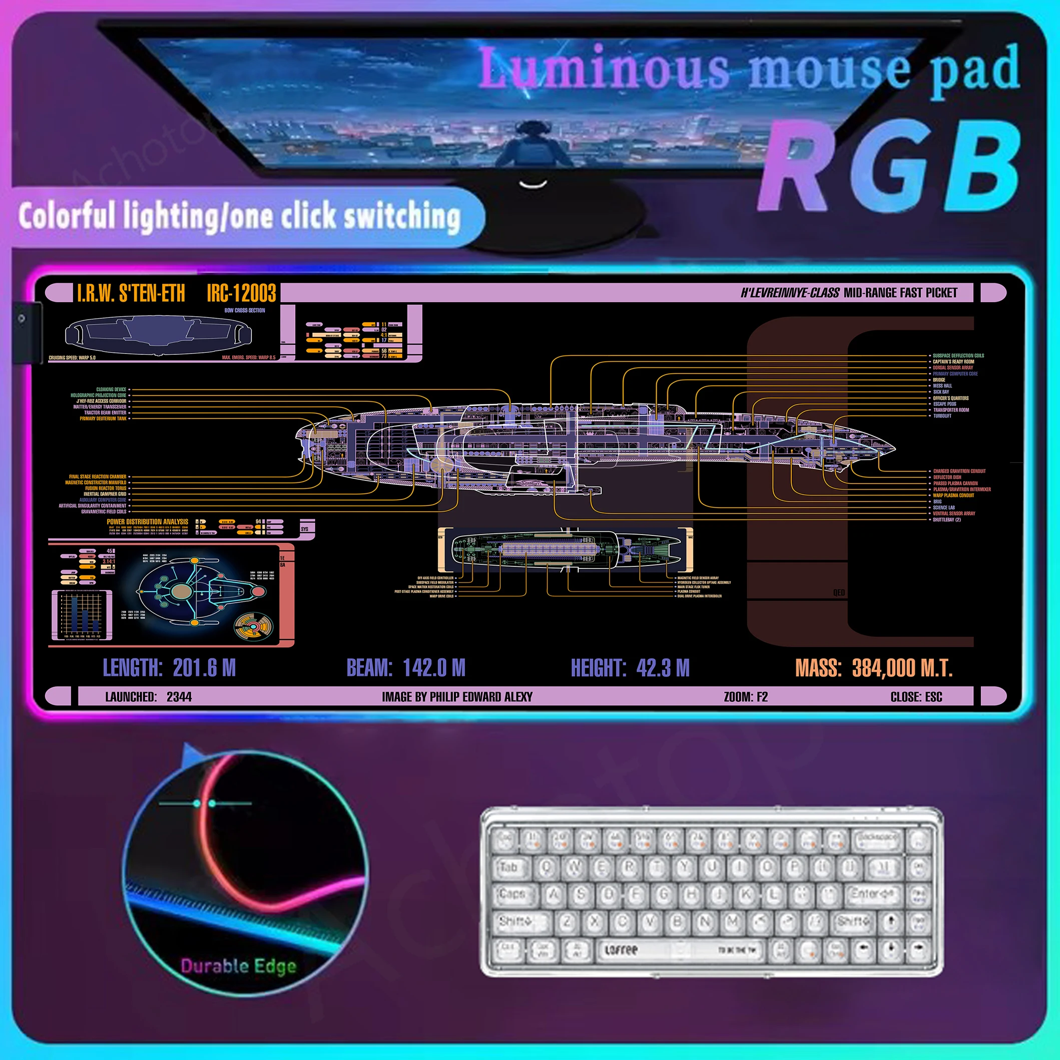 Spacecraft LED Light Gaming Mouse Pad Rgb Table Mat Glow Personality Mousepad Gaming Accessories Keyboard Pads Backlit Mouse Mat