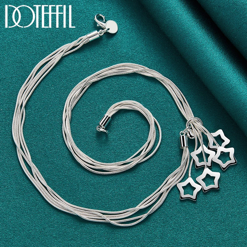 

DOTEFFIL 925 Sterling Silver Five Snake Chain Star Pendant Necklace Charm Woman Wedding Engagement Fashion Jewelry