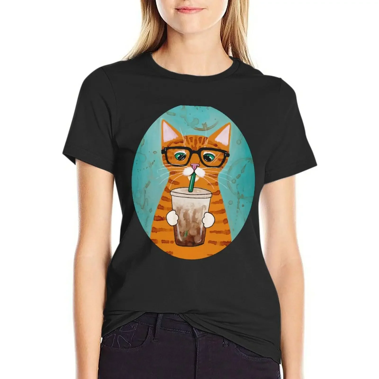 

Iced Coffee Cat T-Shirt new edition tees vintage clothes Women tops