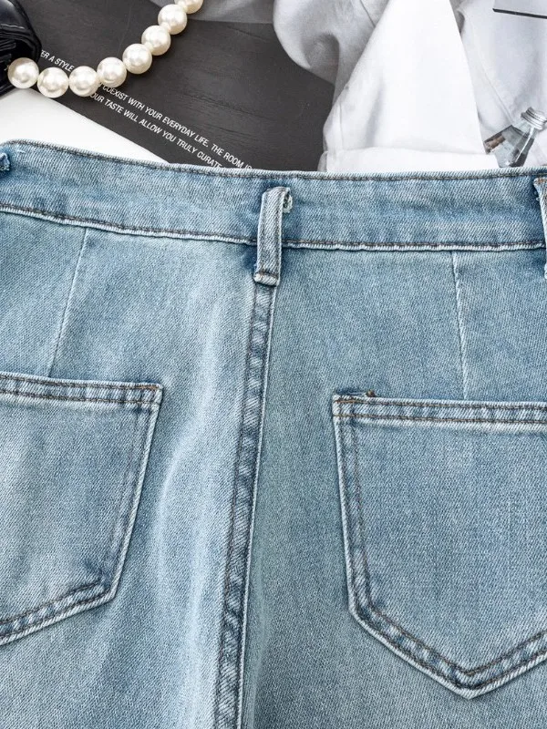 Jasnoniebieskie jeansy z wysokim stanem, szerokimi nogawkami, dopasowane, rozmiar S, luźne, proste spodnie dla kobiet, codzienne letnie jeansy.