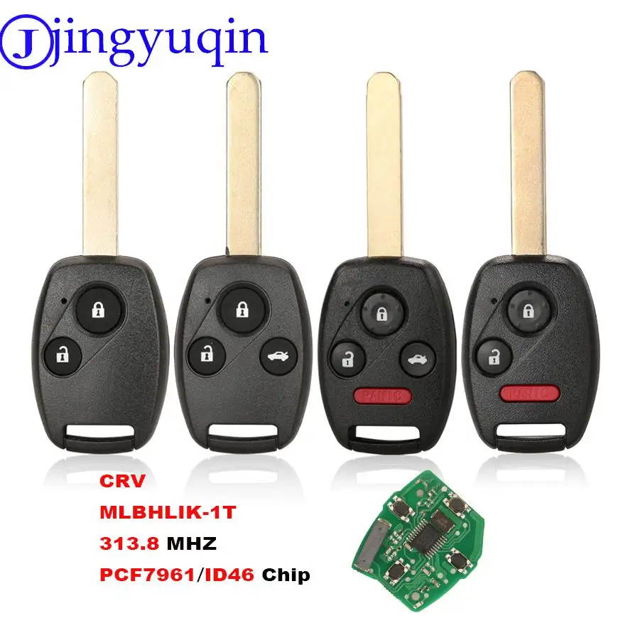 jingyuqin 313.8Mhz Remote Key Fob For Honda CR-V Accord 2008 2009 2010 2011 2012 MLBHLIK-1T ID46 Chip 3/4 Buttons Car Key HON66