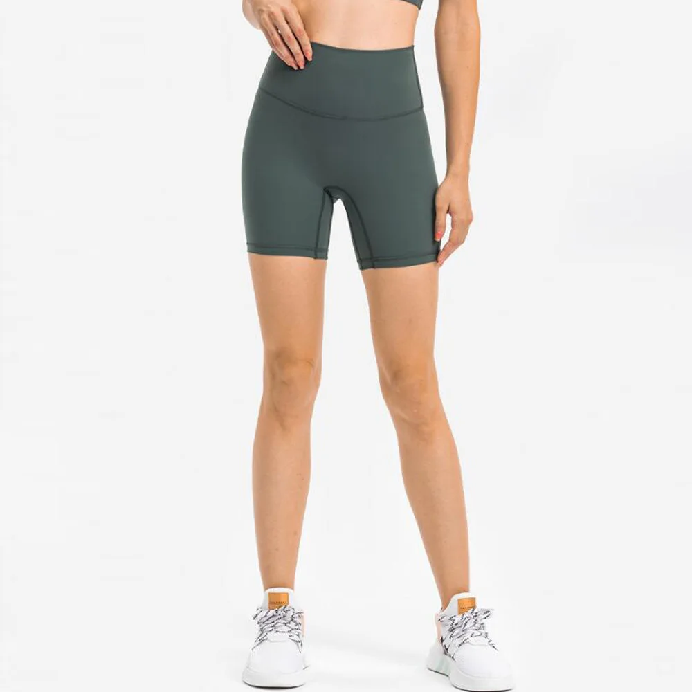 Celana pendek kebugaran wanita, celana pendek lari bersepeda, celana legging olahraga antilembap pinggang tinggi musim panas latihan Gym