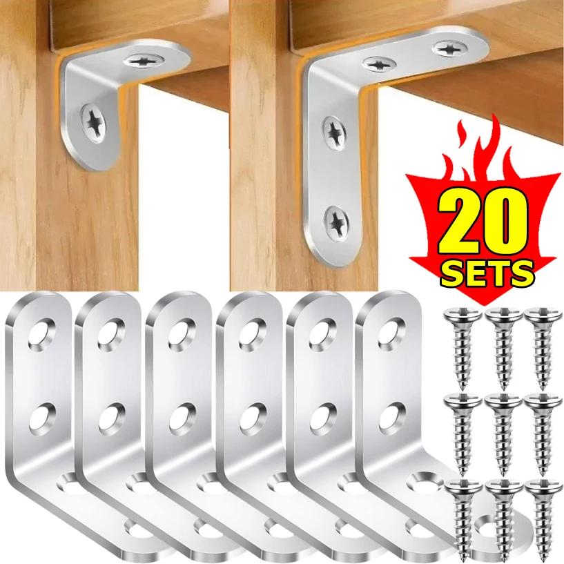 Furniture Corner Brace Stainless Steel L Shaped Bracket with Screws 90 Degree Right Angle for Cabinet Shoe Cabinet Connector