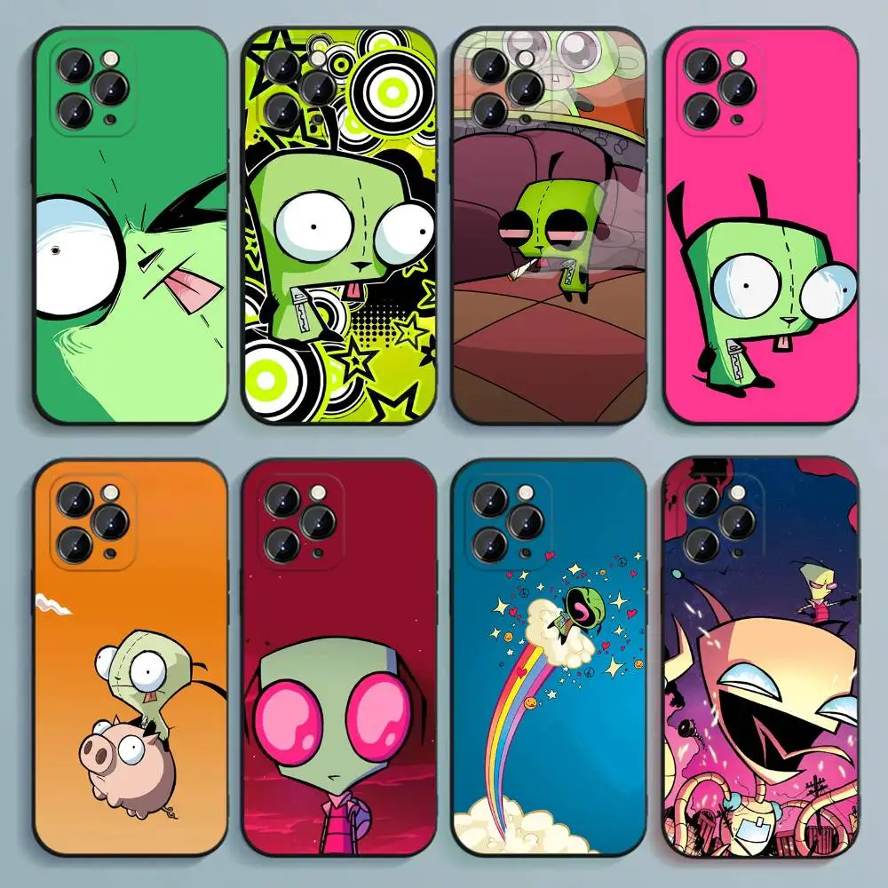 

I-Invader Cartoon Z-Zim Gir Phone Case Silicone Black Soft For iPhone 17,16,15,14,13,12,11,Pro,Max,Plus,E,SE4,Air,Mini