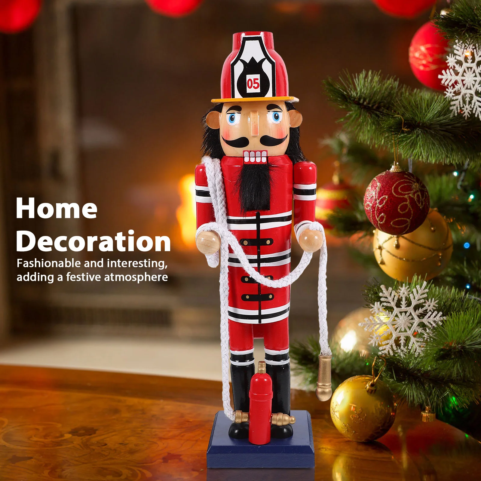 Firefighter Ornaments Desktop Wooden Nutcracker Decor Dining Table Xmas Party Favor