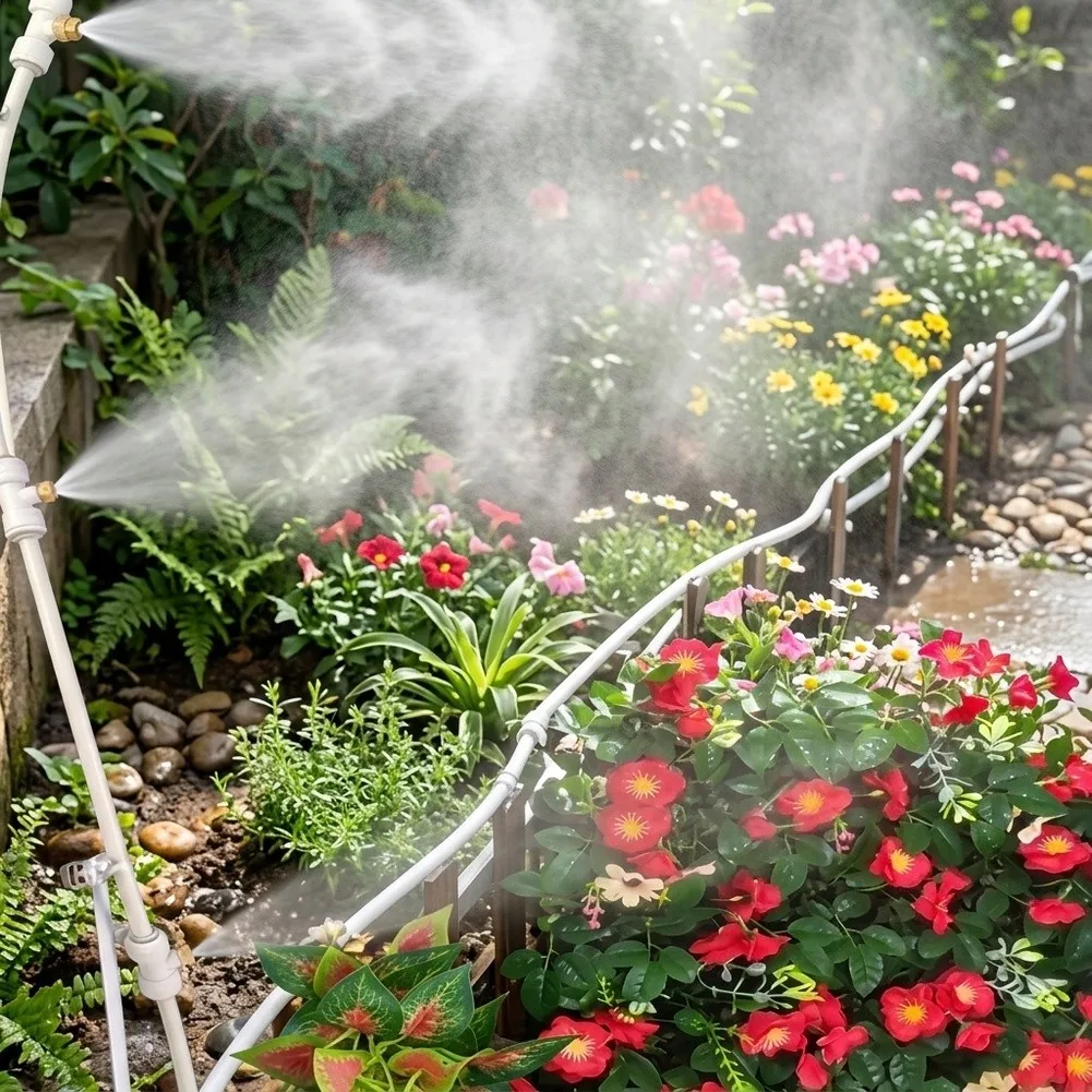 For Greenhouse Garden Misting System for Outdoor Cooling Water Fog Sprayer with Adjustable Brass Nozzles 120m Hose