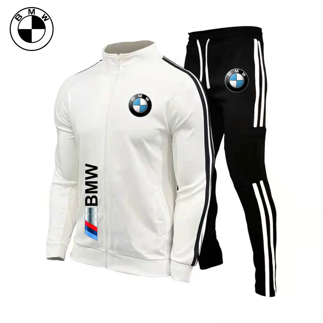 BMW العلامة التجارية شعار مطبوعة الرجال البدلة قلنسوة بسحاب مجموعة لعشاق السيارات ، الشارع الرجال الربيع والخريف معطف + السراويل 2 قطعة مجموعة #1