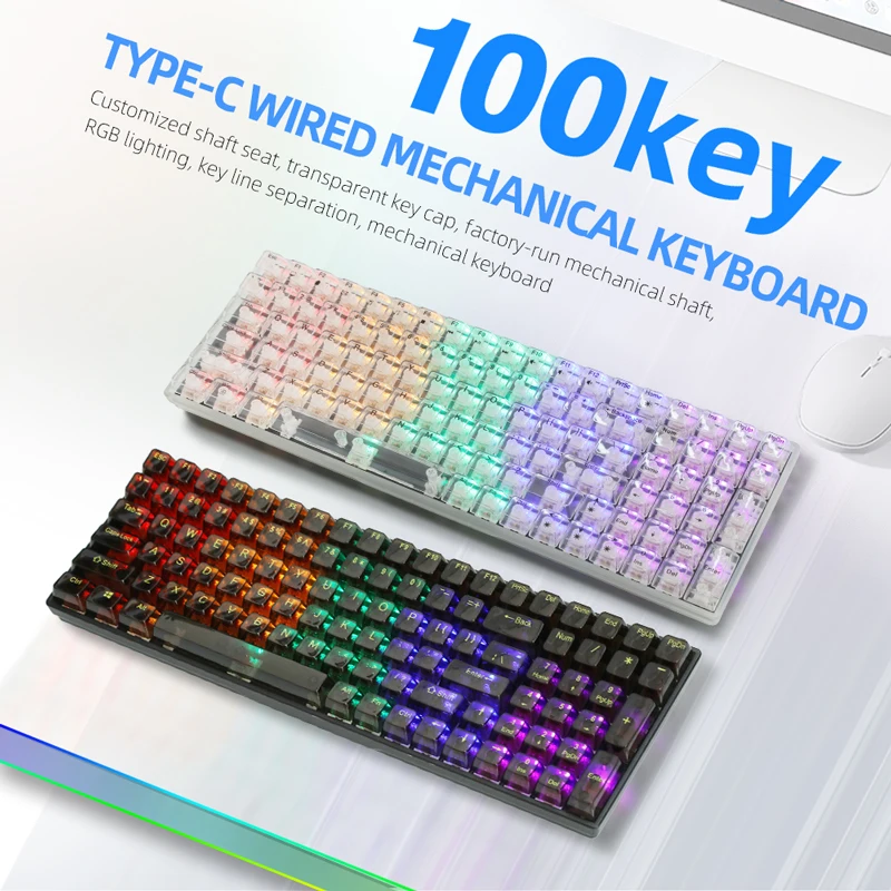 

Клавиатура Механическая K10RGB с прозрачной подсветкой, белый и красный цвета, механическая оси, клавиатура для киберспорта