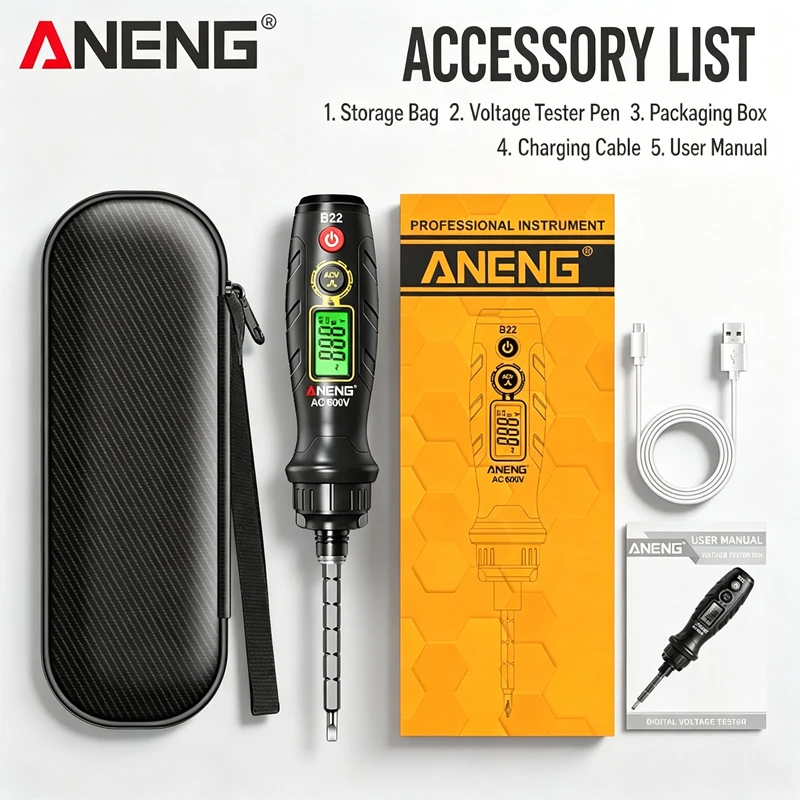ANENG B22 Non Contact Voltage Detector Electrical Pen Rechargeable AC Voltage Tester 30~1000V Smart Breakpoint Finder Indicator