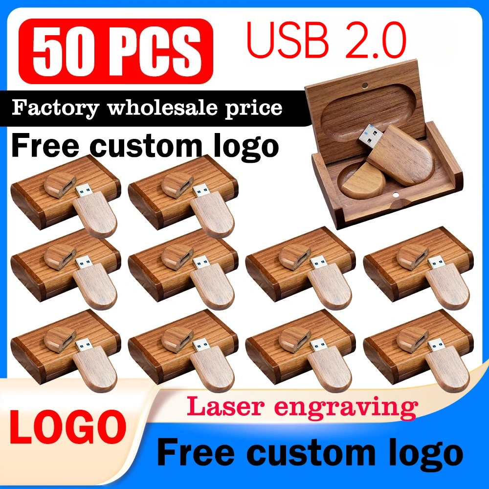 

50PCS/LOT Free Logo USB 2.0 Pendrive 4GB 8GB 16GB 32GB 64GB 128GB Wooden USB Flash Drive Wholesale Memory Stick Gifts