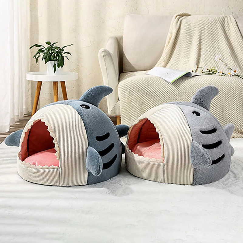 Cat Bed House Dog Kennel Big Mouth Shark Warm Plush Kitten Cushion Sleepping Bed Tent Puppy Nest Indoor Pet Supplies