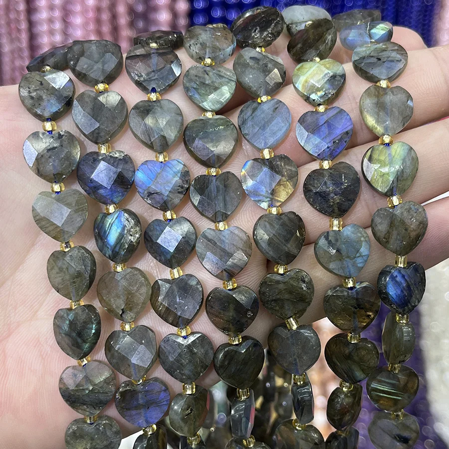 

Натуральный сверкающий камень, лабрадорит, бусины в форме сердца, граненая секция, ручная работа для изготовления ювелирных изделий, ожерелье, браслет, 15 дюймов