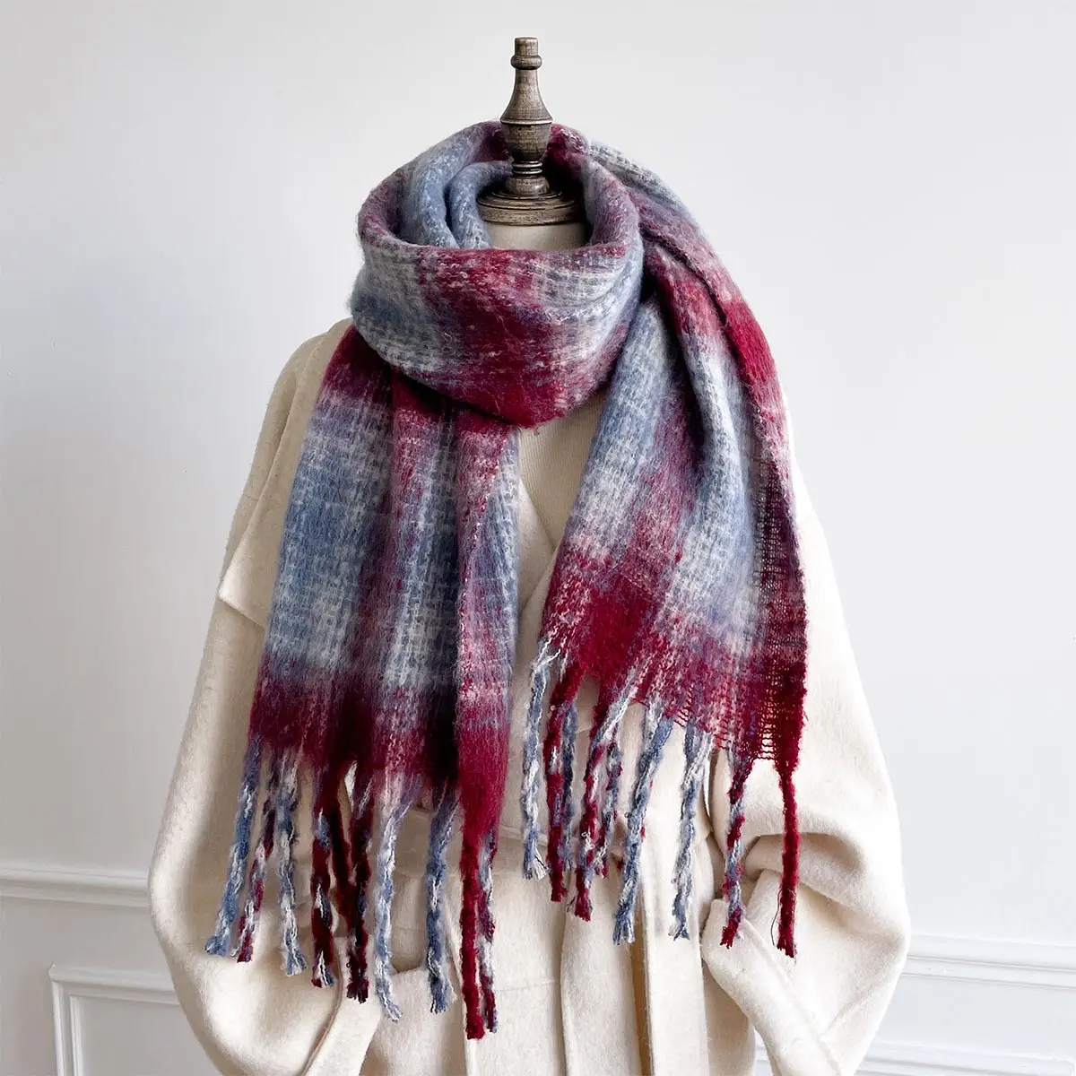 

30*160 см зимний шарф в полоску из искусственного кашемира, мужской и женский теплый шарф, утолщенная шаль с кисточками, пашмина Bufandas