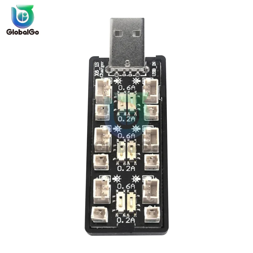 شاحن بطارية 6CH USB 1S LiPo/LiHv 3.7V/4.2V 3.8V/4.35V لوحة شاحن بطارية 5V 2A USB لوحة لعبة طائرة بدون طيار medel