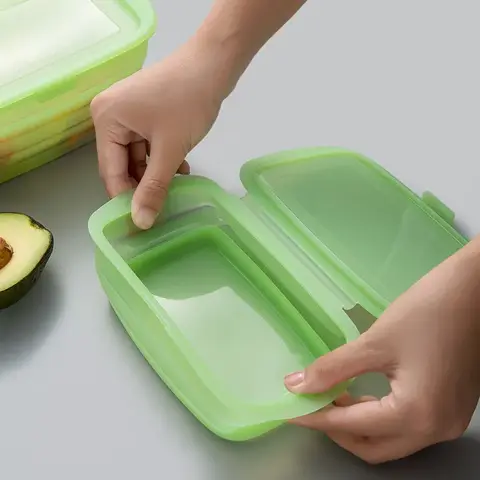 실리콘 접이식 도시락 상자 뚜껑이 있는 개폐식 크리스퍼 전자레인지 가열 냉장고 식품 등급 야채 및 과일