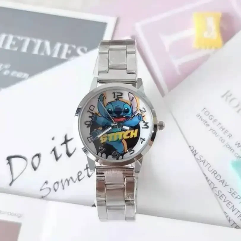 Miniso Anime Cartoon Disney Stitch Stainless Steel Waterproof Round Quartz Adult Watch Boys Girls Students Watch Birthday Gifts