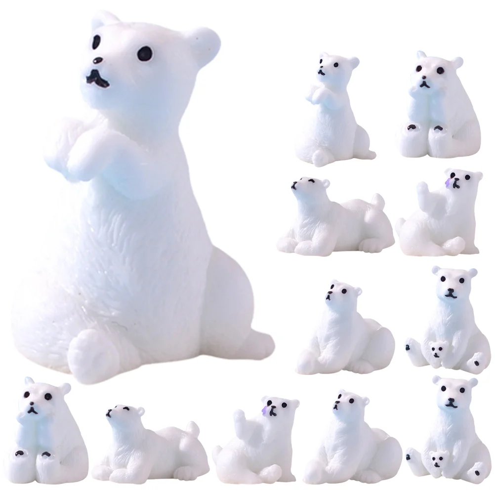 

12 Pcs Miniature Crafts Bear Adorn Animal Cartoon Figurines for Decor Resin Garden Tiny Statues