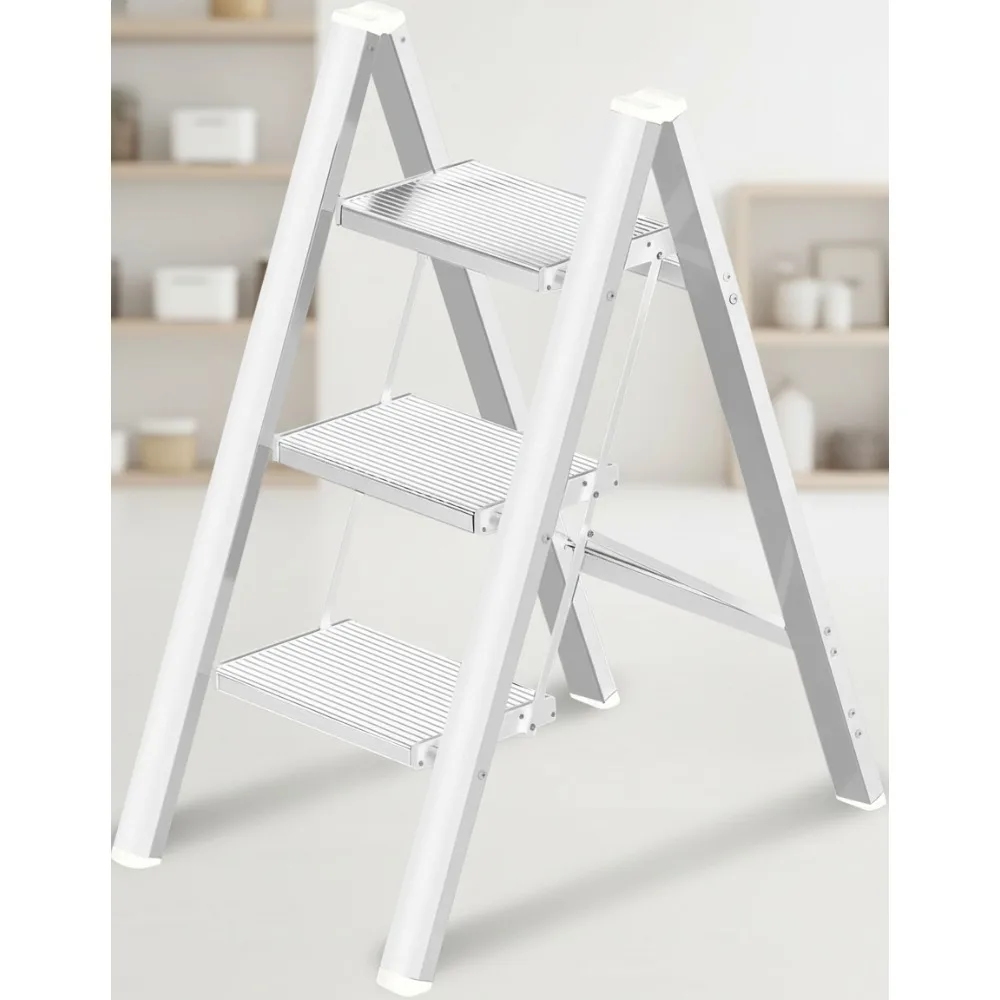 

3-Step Aluminum Folding Ladder Stool 330lb Capacity Anti-Slip Portable Lightweight for Home Kitchen Office