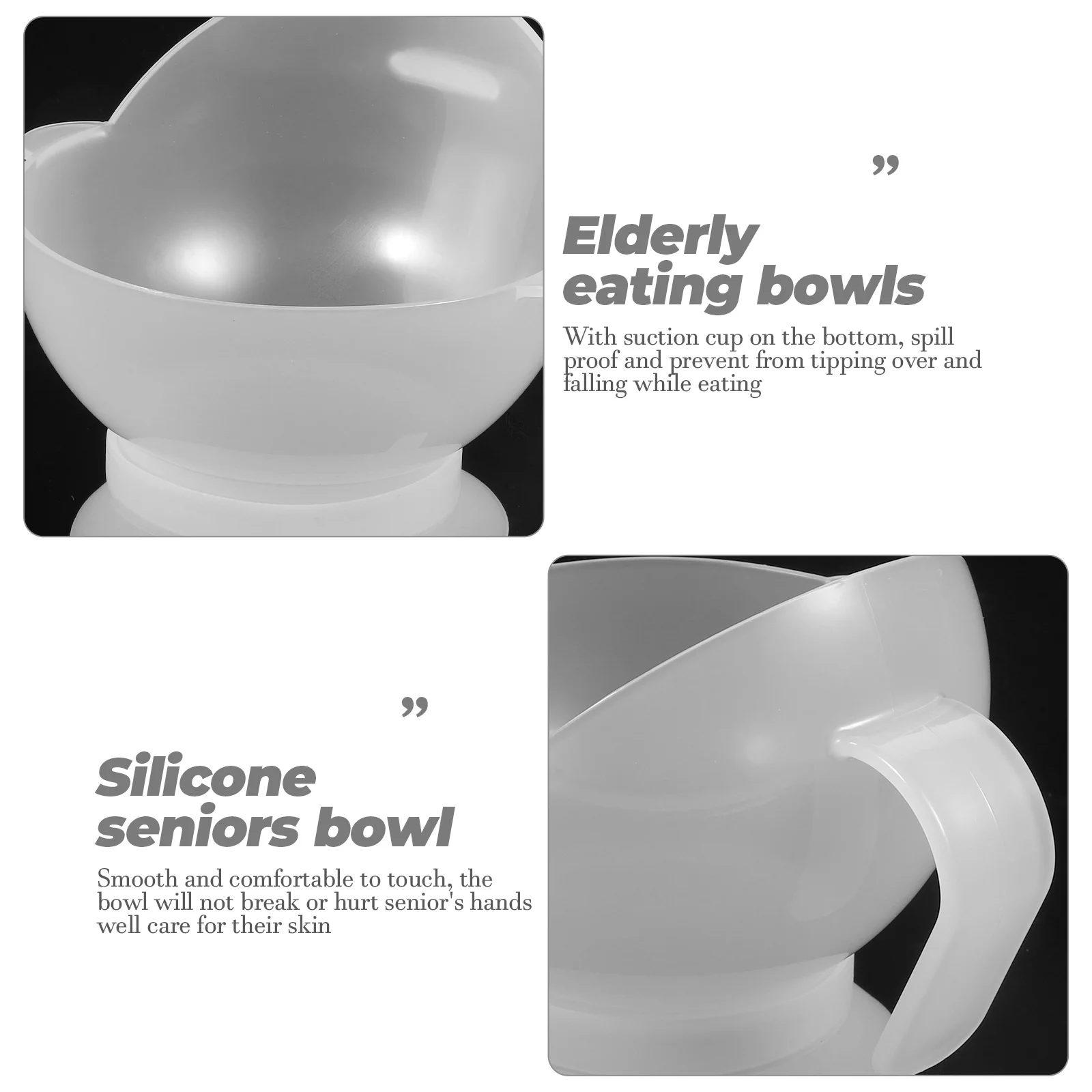 

Elderly Disabled Anti Spill Bowl Silicone Senior Dining Aids Non Slip Training Bowls for Handicapped People Safe Durable White