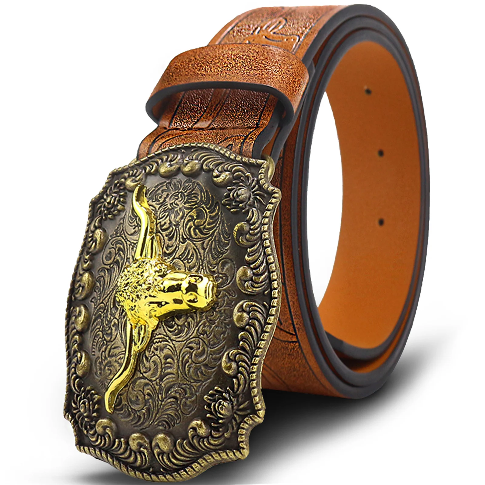 OYIFAN Western Cowboy Belt jeans pin buckle belt fashion belt 100-110-120cm carved belt men and women available trend belt