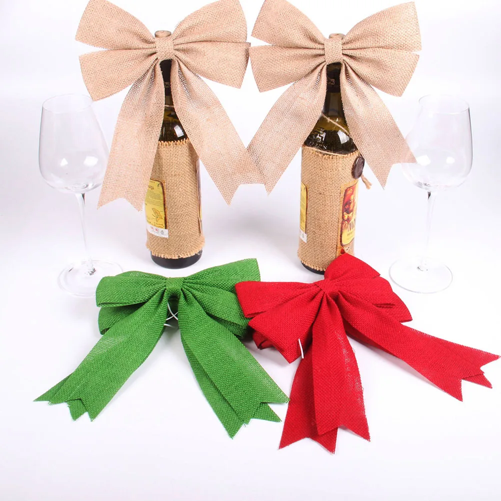 

2pcs Jute Burlap Bowknot Christmas Tree Decor Vintage Lightweight Durable Diy Home Coffee House Restaurant Decoration Flaxen