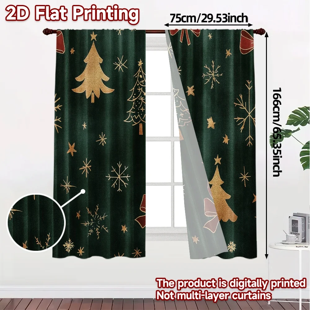 2pcs,Curtains Christmas Trees Snowflakes_a (2) Popular Minimalist Curtains Versatile 100% Polyester Curtains Thermal Insulation,