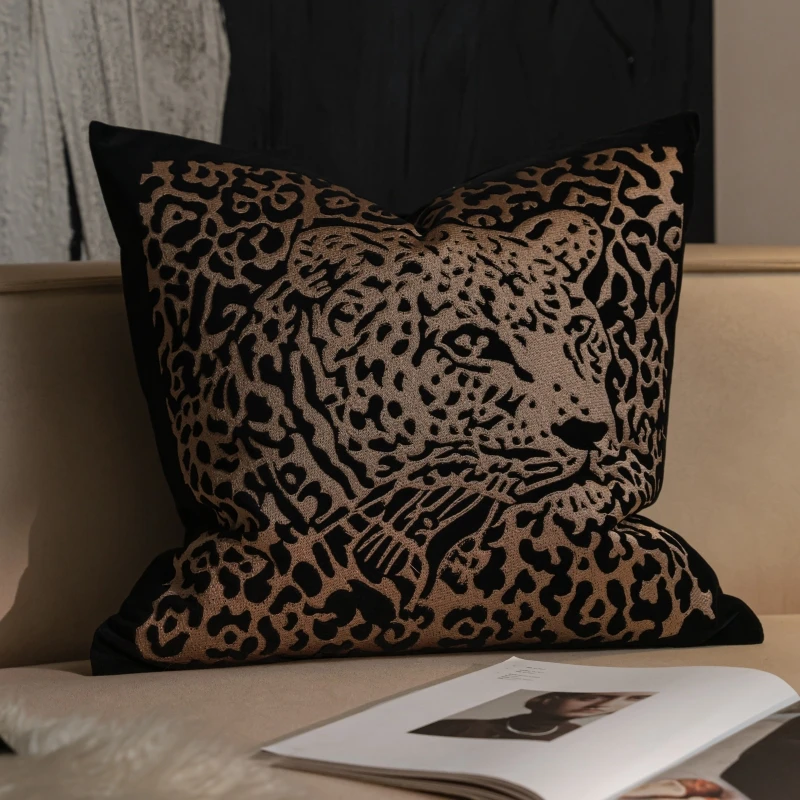 Leopard Embroidery Pillows Gold Silver Cushion Case Luxury Velvet Decorative Pillow Cover For Sofa Chair Home Decorations