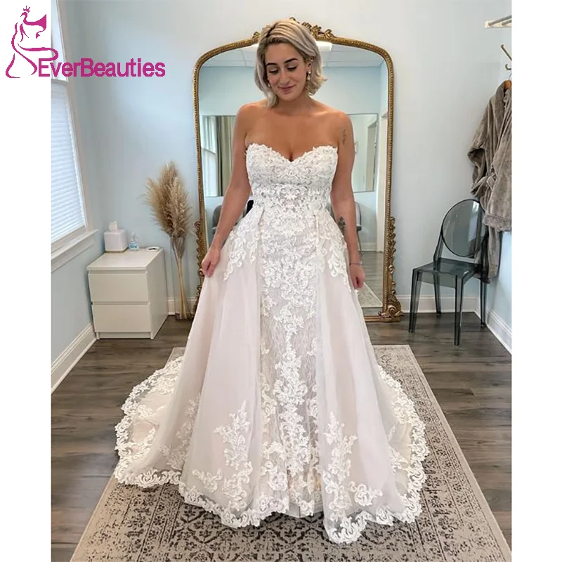 Plus Size abiti da sposa per donna pizzo Boho Vestido De Noiva Beach abiti da sposa Tulle Robe De Mariée Sweetheart Bride Dress