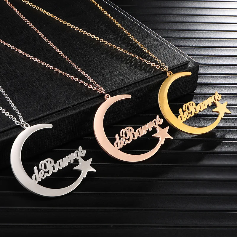 

2025 Fashion custom star moon myth stainless steel name necklace custom English letter valentine's day Jewelry gifts