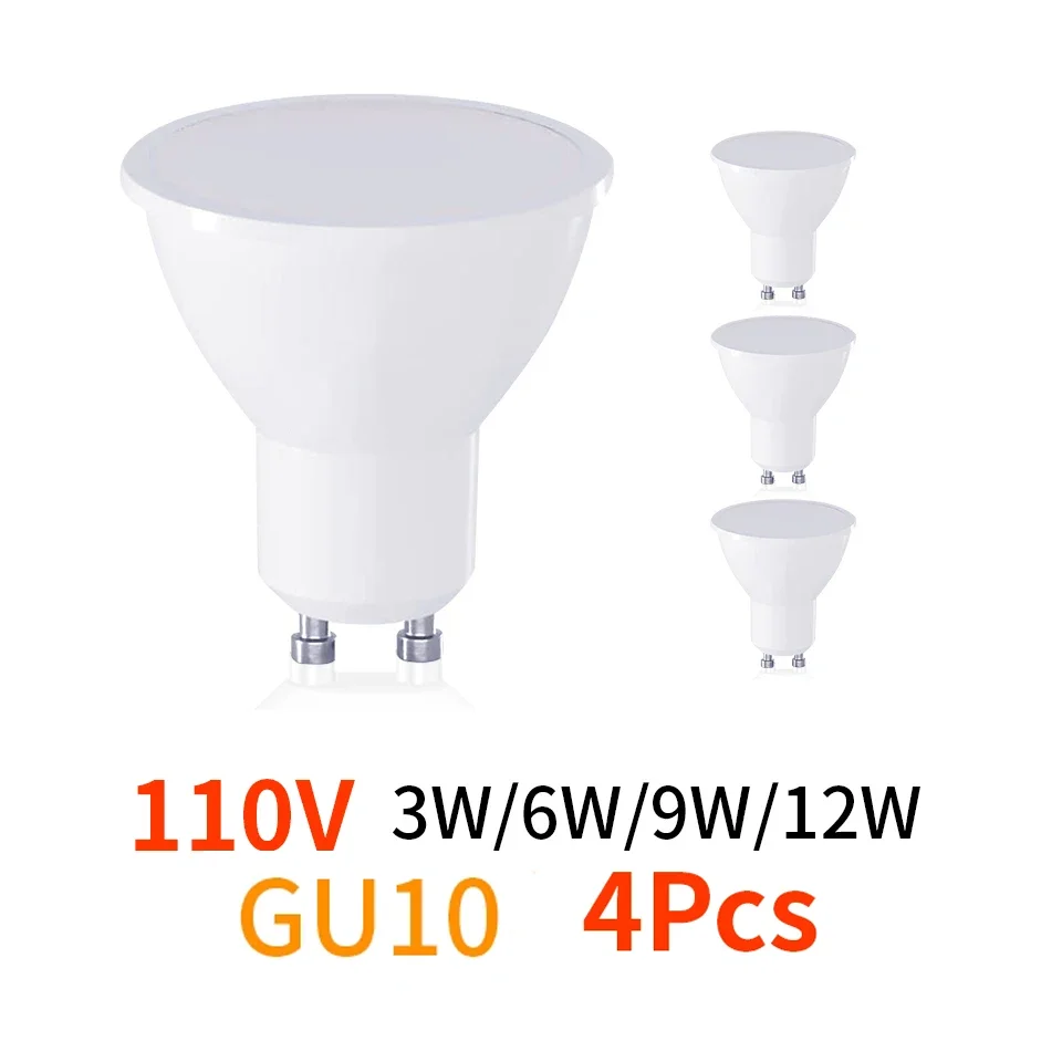 Reflektor LED GU10 AC110V 4PCS 3W 6W 9W 12W Materiał PC Zimny Biały Ciepły Biały 3000K 6000K CRI85+ Do Domowej Sypialni