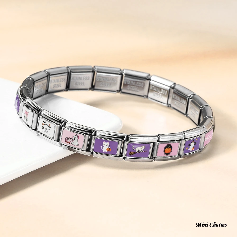 Original-Design Halloween Totenkopf Kürbis Hund Katze Geist Italienischer Charm-Link Passend für 9mm Edelstahl-Armband Schmuck DIY-Perlen – Detail 3