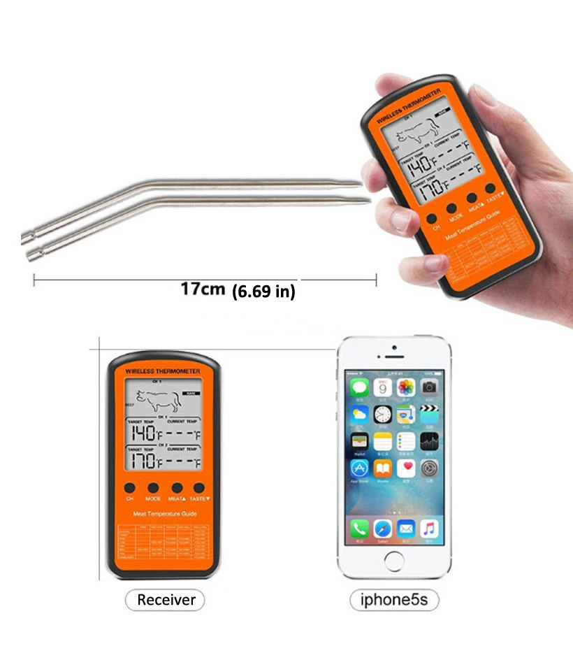 Digital BBQ Dual Probe Meat Thermometer,Wireless Thermometer for Water,Barbecue,Oven,Cooking,Kitchen Timer,Temperature Alarm