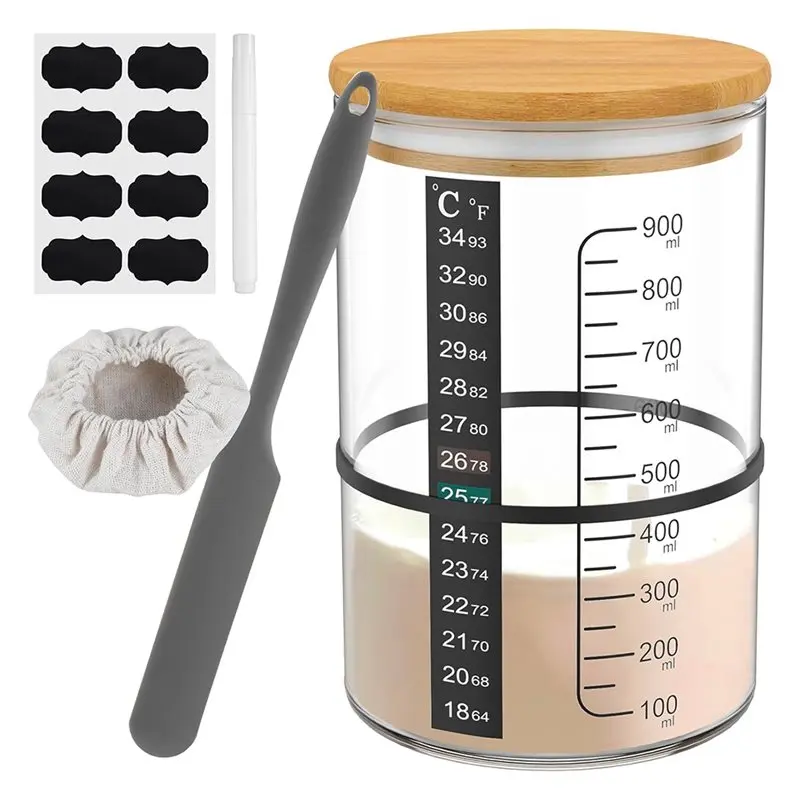 

B-Est Многоразовая банка для брожения на ударе, 900 мл, круглый контейнер для хранения продуктов с деревянной крышкой для выпечки хлеба