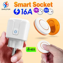 433Mhz Eu Fr Draadloze Afstandsbediening Stekker 16a 220V Rf Smart Socket Mini Ronde Afstandsbediening, Stopcontact Voor Huishoudelijke Apparaten Aan/Uit