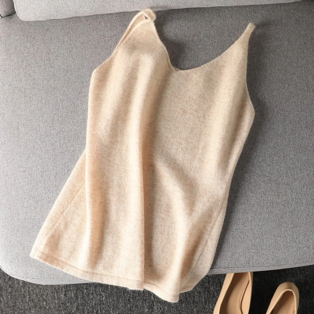 

Women's Knitted Sling Vest Pure Wool V-neck Sleeveless Base Shirt Trendy All-match Spring Autumn Wear