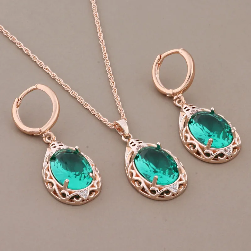 Korean Fashion Jewelry Luxury Quality Drop Earrings And Pendant For Women 585 Rose Gold Color Wedding Jewelry Set