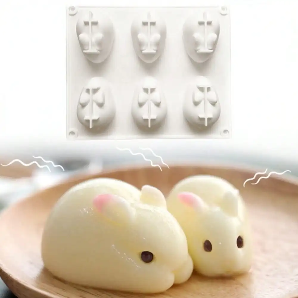 

1pc 6-Cavity Easter Rabbit Silicone Mousse Mold Pastry Baking Chocolate Jelly Pudding Soap Making DIY Crafts Cake Decoration