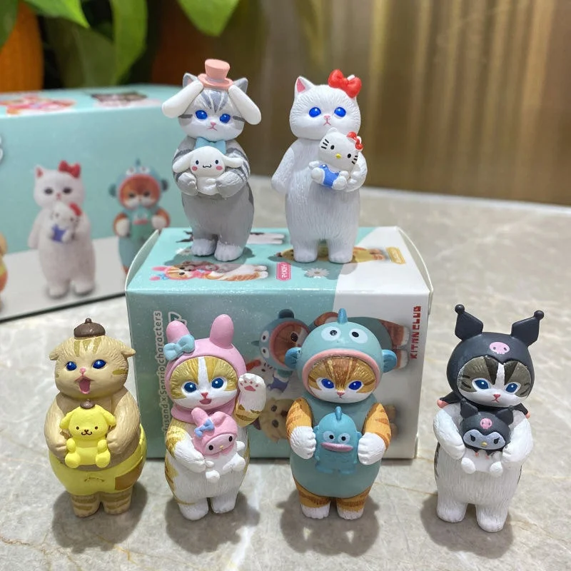 6 Pcs/set Mofusand X 5Cm Sanrio Hello Kitty Doll Mofusand Cat Figure Cross-Dressing Kuromi Action Figure Model Toy Birthday Gift