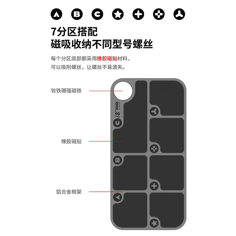 18Kinds Aluminum alloy material Magnetic Mat Screw Storage Pad for Mobile phone laptop repair screw positioning plate