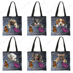 Funny Pocket Dog Shopping Bags Pet Bulldog Dachshund Beagle Schnauzer Dogs Tote Bag Large Capacity Storage Bag Women Handbag