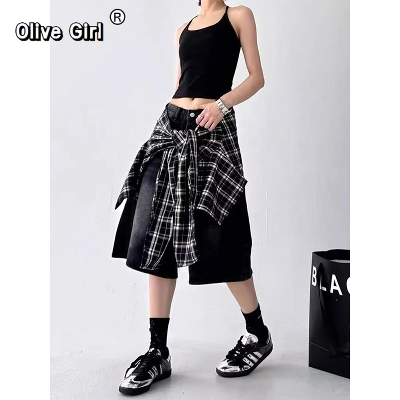 Olivegirl 2026 Summer Women Korean Black Denim Shorts Japanese Harajuku High Waist Jean Pants 2000s Shoujo Kpop Gyaru Coquette