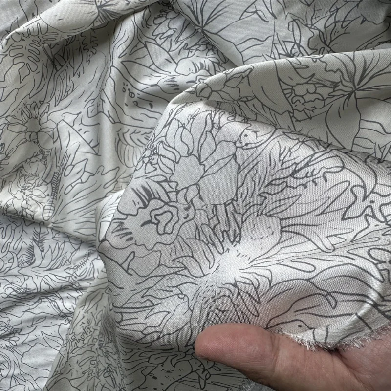 

1 метр, 95% шелк шелковицы, 5% спандекс, 21 мама, саржевая шелковая ткань, большой эскиз, цветочный принт, 135 см, ширина 53 дюйма, по дворам, JN222