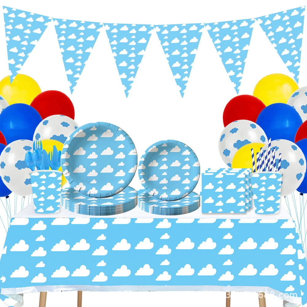 Blue Sky Clouds Disposable Tablecloth Outer Space Star Table Cloth Happy Birthday Party Decor Kids Andults Galaxy Table Cover