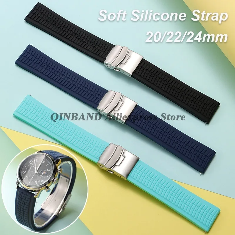 20mm 22mm 24mm Soft Silicone Rubber WatchBand Strap Universal Quick Release Sport Bracelet Men Women Deployment Buckle Wristbelt