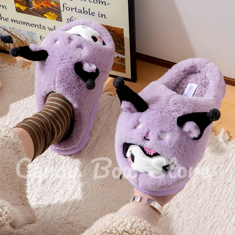 

In Stock Sanrio Genuine Slippers New Warm Indoor Home Kawaii Cotton Use Anti Slip For Women In Winter Surprise Birthday Gift