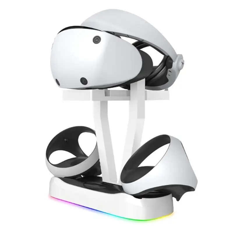 

Зарядная станция Y14A для PS VR2 с цветной RGB-подсветкой и держателем для гарнитуры, зарядная док-станция для игровых контроллеров VR, зарядная подставка