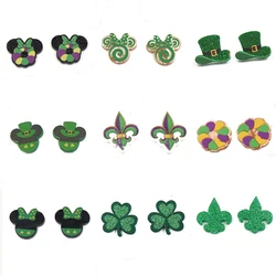 Mardi Grace St. Patrick's Day Stud Earrings 316 Stainless Steel Mouse Head Glitter Acrylic Jewelry Laser Cut