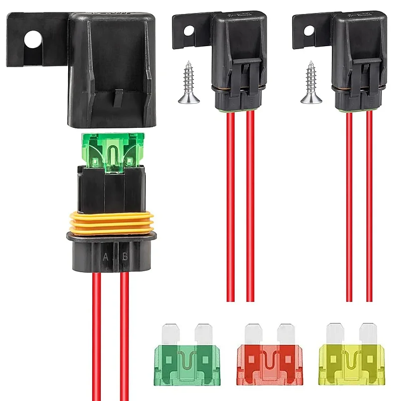 IP67 Waterproof Car Fuse Holder 12Volt 12AWG 16AWG Cable Theft Blade Fuse 12V with Power Theft Fuse 20,30,40A Car Fuses,Screws