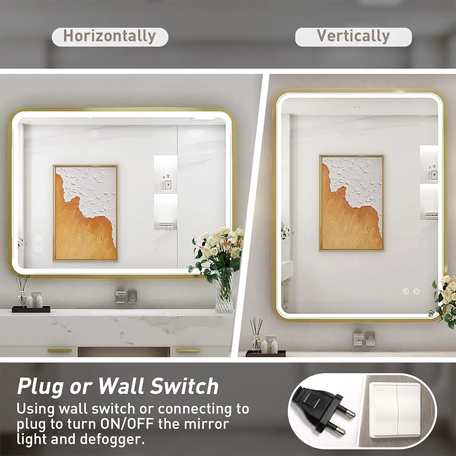 Miroir de courtoisie 4.2 par LED, miroir mural avec lumières, 28x36 pouces